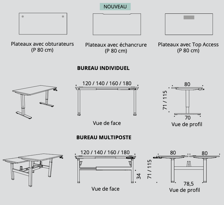 Envol Classic - Bureau à réglage mécanique (manivelle) - Buronomic