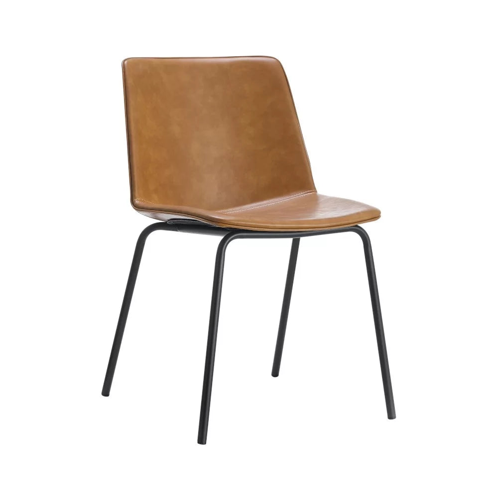 Chaise en métal noir BAXTER coque tissu PVC camel - Stamp